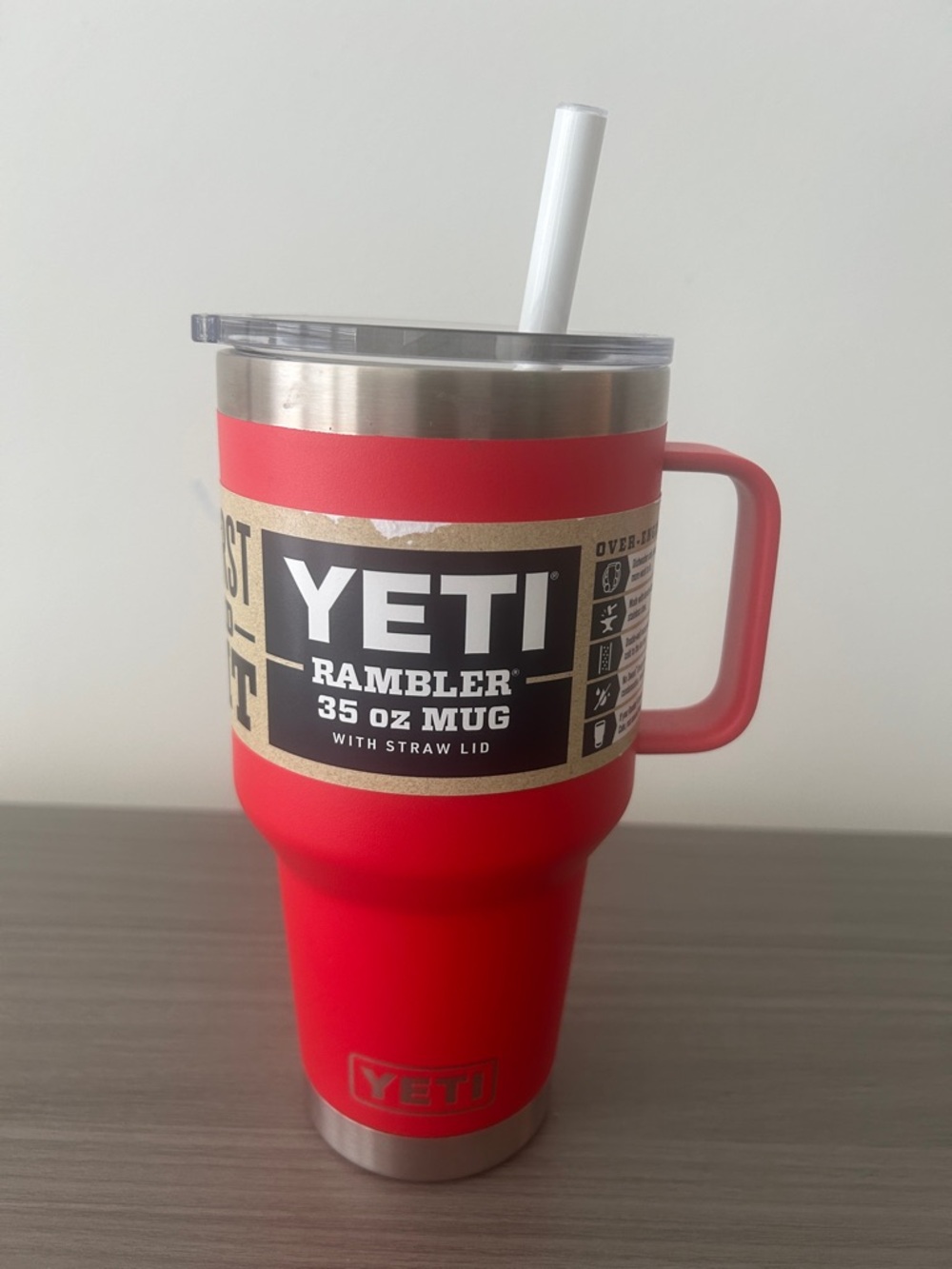 Yeti Red Rambler 35 oz Mug with Handle and Clear Straw Lid